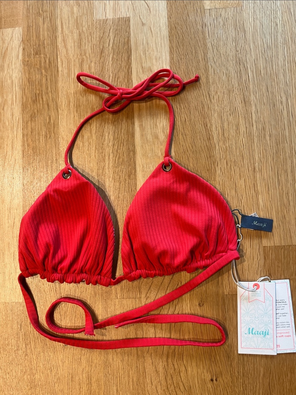 Maagi Red Ribbed Reversible Triangle Bikini Top size L